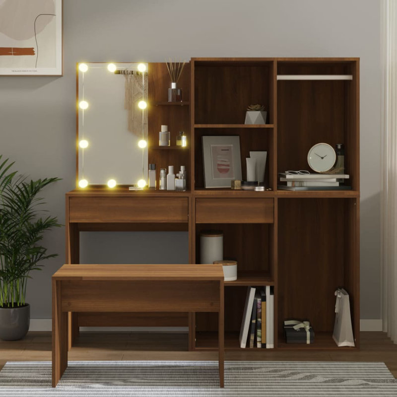 Hausmann Dressing Table with Mirror, Brown