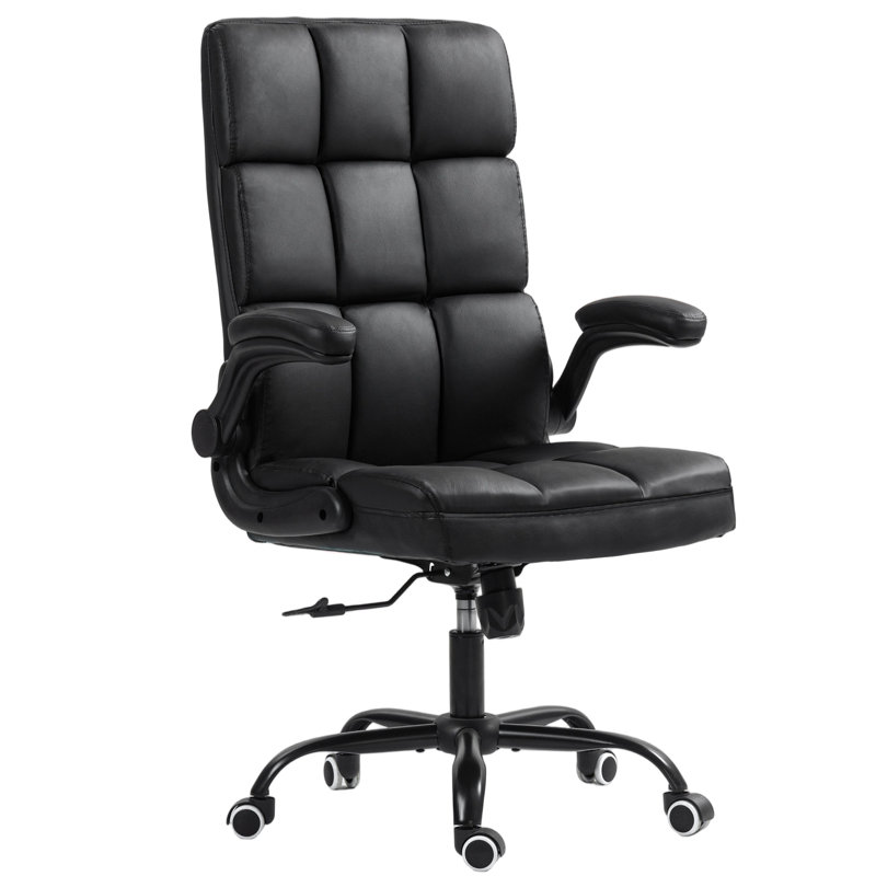 Leather Executive Chair With Adjustable Flip‑Up Arms, Black