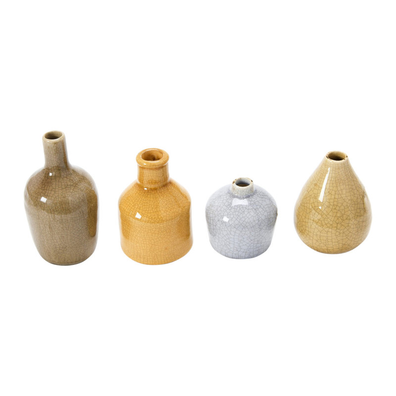 Stoneware Bud Vases in Crackle Glaze, Light Brown/Gray/Taupe