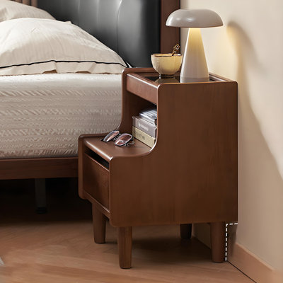 Solid Wood Nightstand Birch Wood Night Table Bedroom Storage Cabinet Modern Design with Drawer and Open Shelf for Living Room and Bedroom Essentials