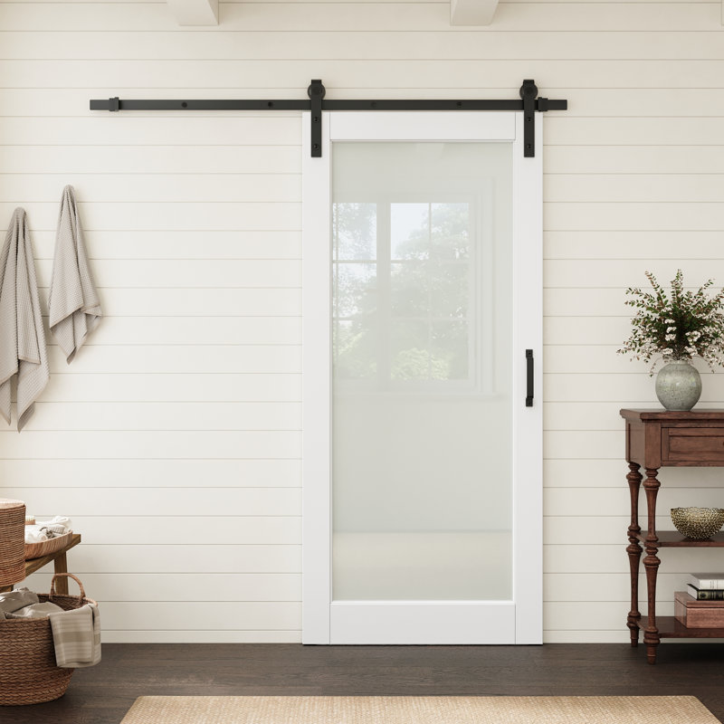 Porte vitrée pleine hauteur 36 po x 80 po avec quincaillerie noire pour porte de grange, idéale pour un garde-manger ou une chambre.