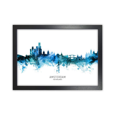 Amsterdam Netherlands Skyline Blue City Name by Michael Tompsett - Print