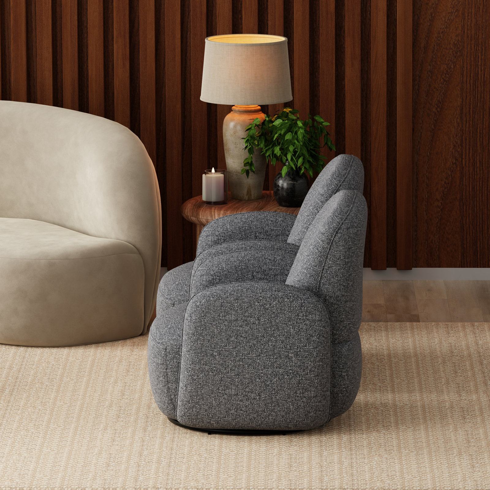 Lotta Swivel Lounge Chair, Gray Fabric