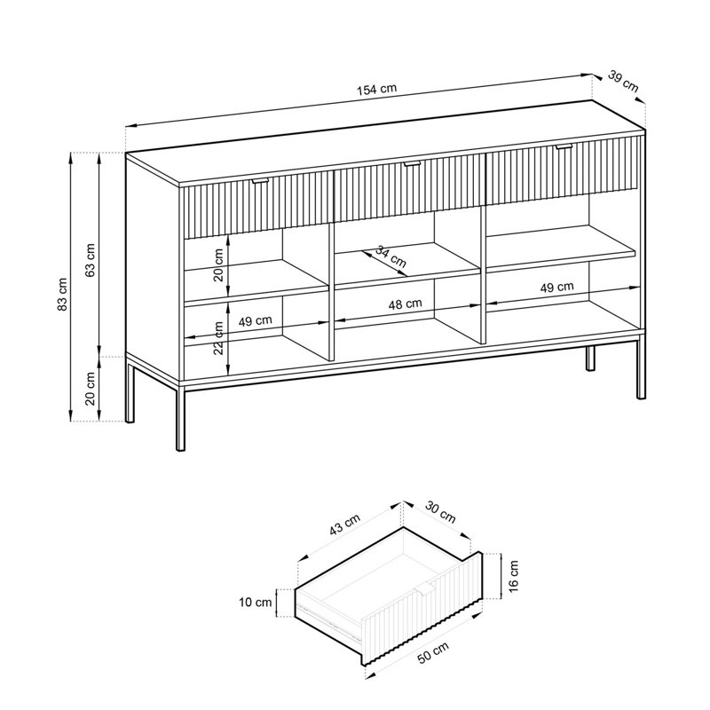 Iriyana 154cm Sideboard, White/Black