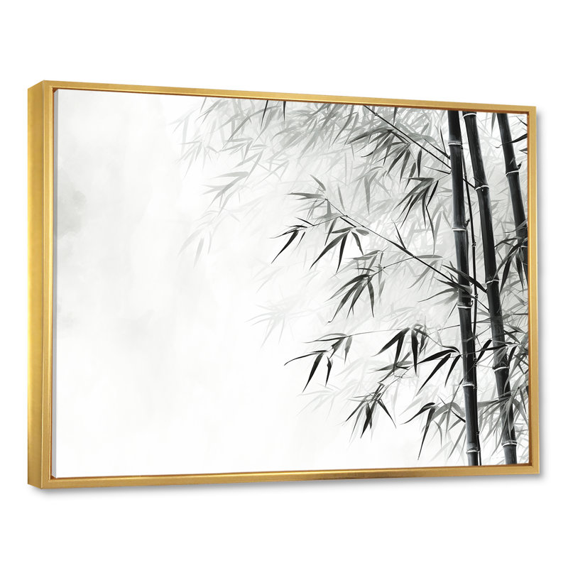 Bambou sauvage noir et blanc sur toile, H 12 po x l 20 po x P 1 po, Cadre flottant doré