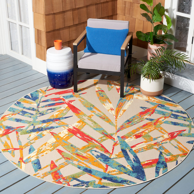Makowski Performance Floral Indoor/Outdoor Area Rug, Round 6'7"