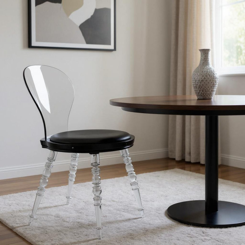 Chaise d'appoint en similicuir noir et transparent