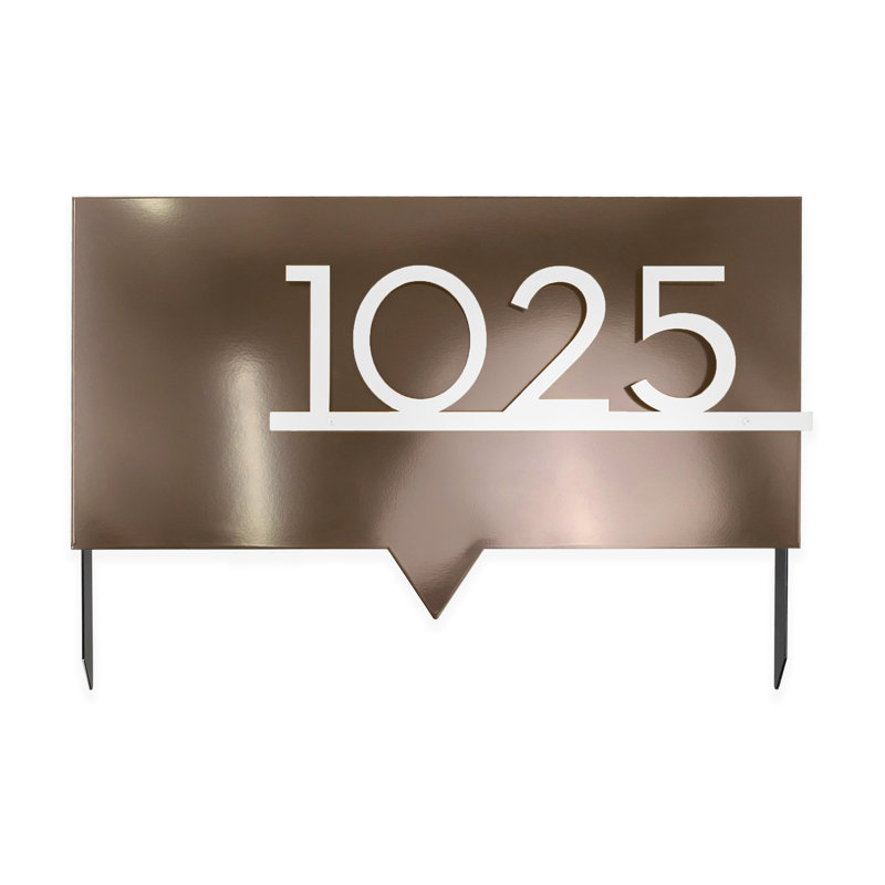 Enseigne de cour d'adresse numérique en acier 6 "(1 ligne) - bronze romain / blanc, Blanc, Bronze romain