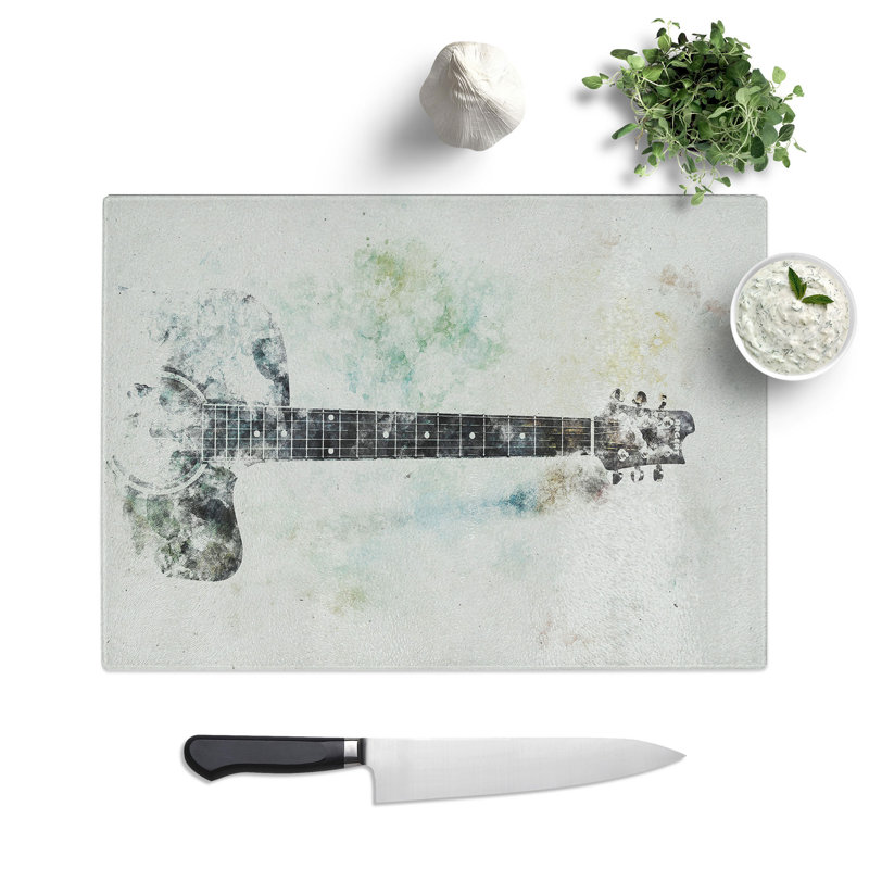 Tempered Glass Acoustic Guitar Watercolour Chopping Board, 20 cm x 28.5 cm