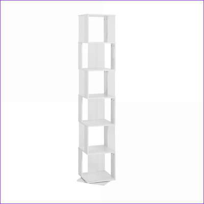 Bookshelf, 6-Tier 360° Rotating Modern Minimalist Floor Rack | Wood Veneer, Clear Acrylic | Particle Board | Ivory