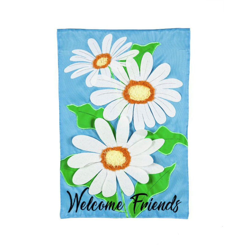 Marguerites en nylon 2 côtés 18 x 13 po welcome friends drapeau de jardin