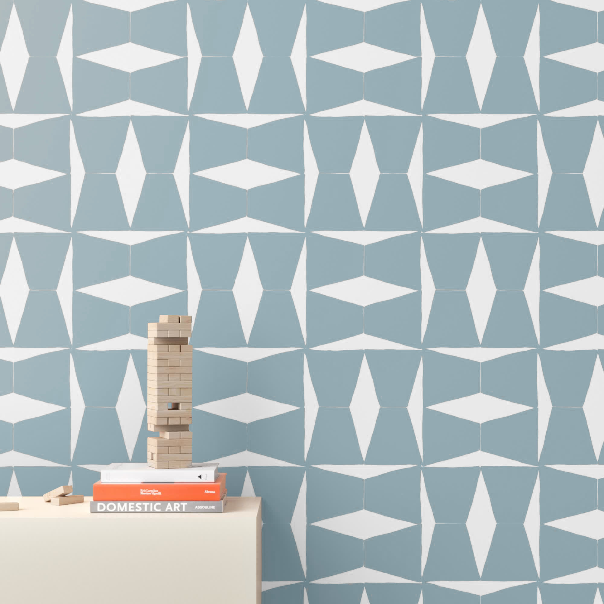 Albie Geometric Wallpaper, Blue/Cream