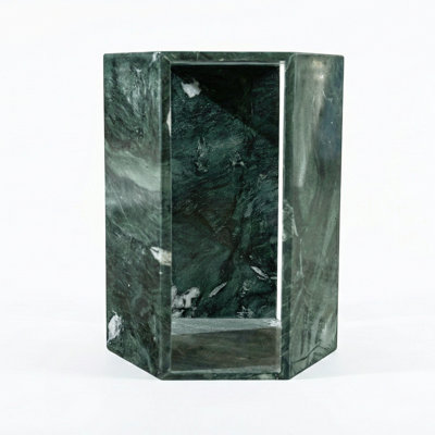 Table d'appoint en marbre de luxe, table de bout hexagonale de 16 cm de long avec finition polie, socle en pierre vert diamant et table de chevet moderne