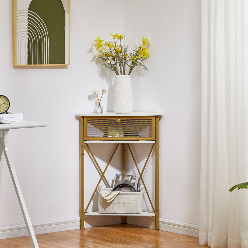 Kempst Set of 2 End Tables with Storage, Farmhouse Corner End Table Set of 2 with Flip Door, Industrial Triangle Side Tables with Shelf, Rustic Small Space Accent Tables for Living Room Bedroom