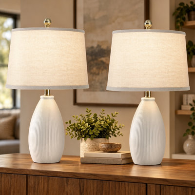 Lampe de table moderne en céramique Wharton de 22 po avec variateur à 3 niveaux