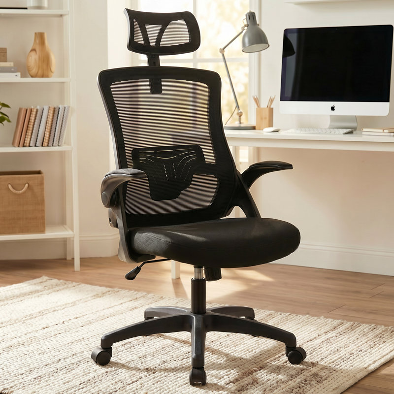 Chaise de bureau ergonomique Neeya, Base en plastique, Avec repose-tête, Noir