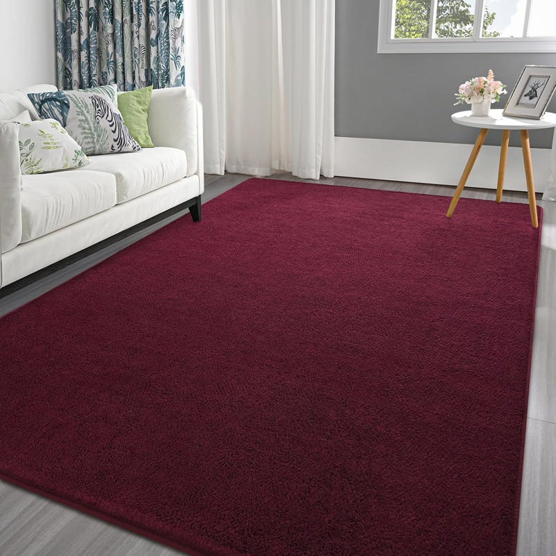 Solid Colour Shag Area Rug, Rectangle 153 x 215 cm, Red