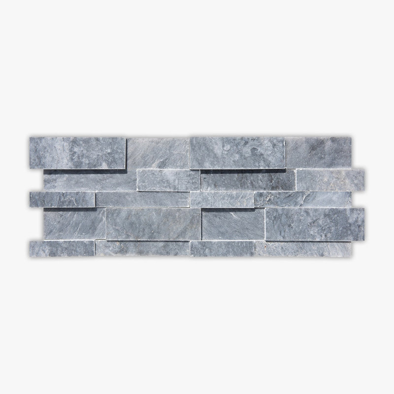 Afyon Grey Honed 7x20 Interlocking 3-Dimensional Marble Ledger Panel, Gray
