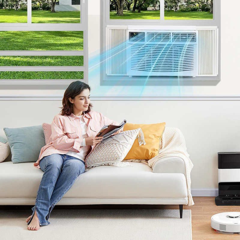 Ensemble de climatiseur de fenêtre 8 000 BTU, unité climatisée intelligente WiFi 115V avec application et télécommande, refroidissement écoénergétique pour les pièces jusqu'à 350 pieds carrés Pi.