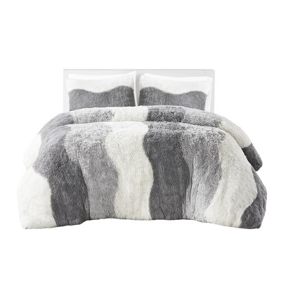 Shaggy Faux Fur Comforter Full/Queen, Ombre Style, , Soft And Fluffy Bedding , Proof,