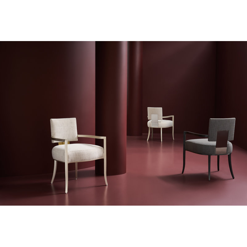 Caracole Classic Upholstered Arm Chair, Pearl/Chrome, Beige