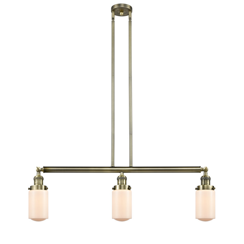 Luminaire suspendu linéaire à 3 lumières pour îlot de cuisine Saroyan, Blanc mat, Ampoule non incluse, Laiton antique