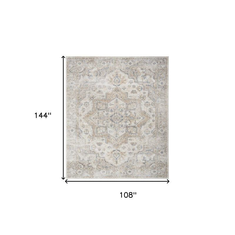 Tapis oriental gris tissé à la machine 9 pi x 12 pi