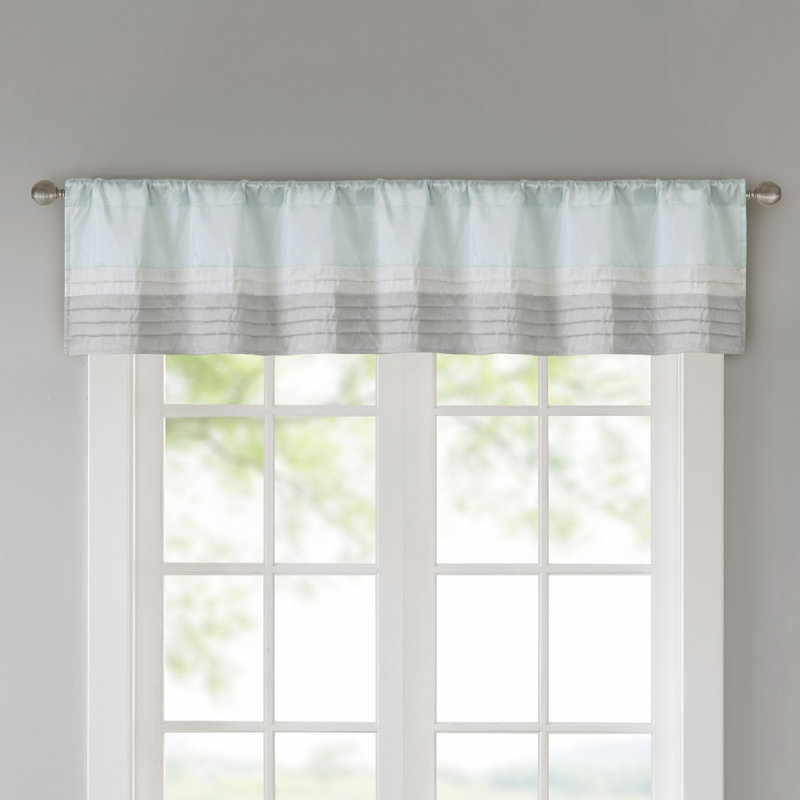 Aqua and Gray Faux Silk Pintuck Window Valance