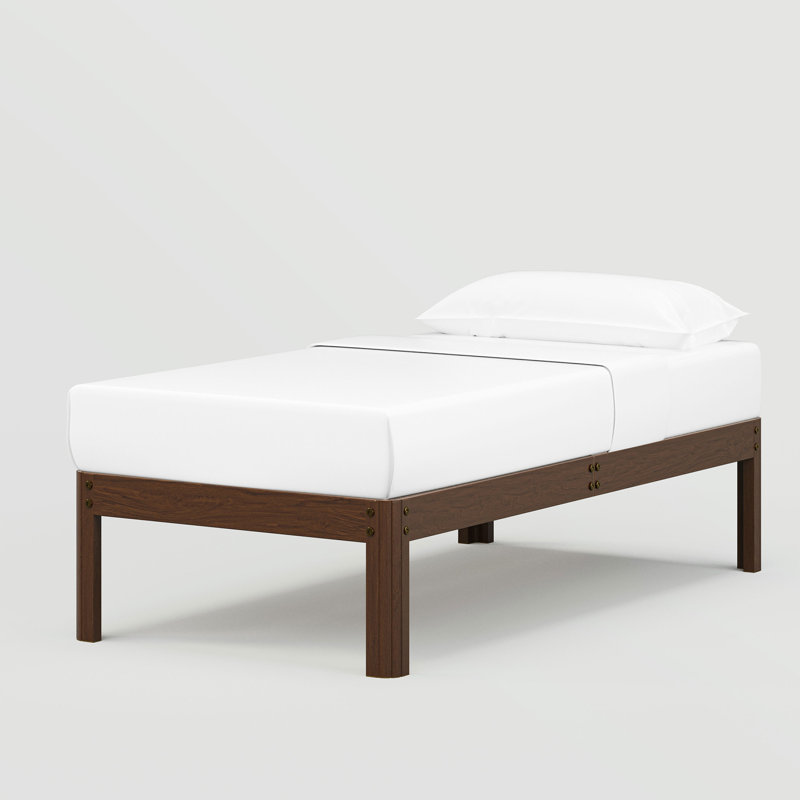 Deana 14'' Metal Platform Bed with Walnut Wood Grain,  Heavy Duty Structure Support to 2500lbs, Easy Assembly, Twin