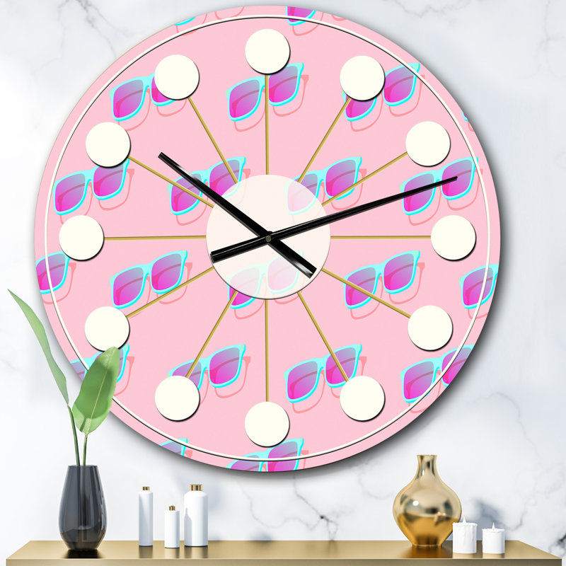 Horloge murale rose Mid-Century, Surdimensionné
