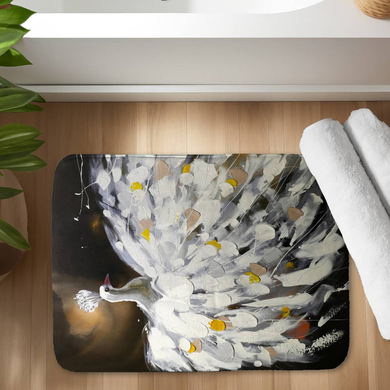 Abstract peacock Bath Mat with Non-Slip Backing - Quick Dry Memory Foam Bathroom Rug - Absorbent - Modern Plush Spa-Style - Machine Washable