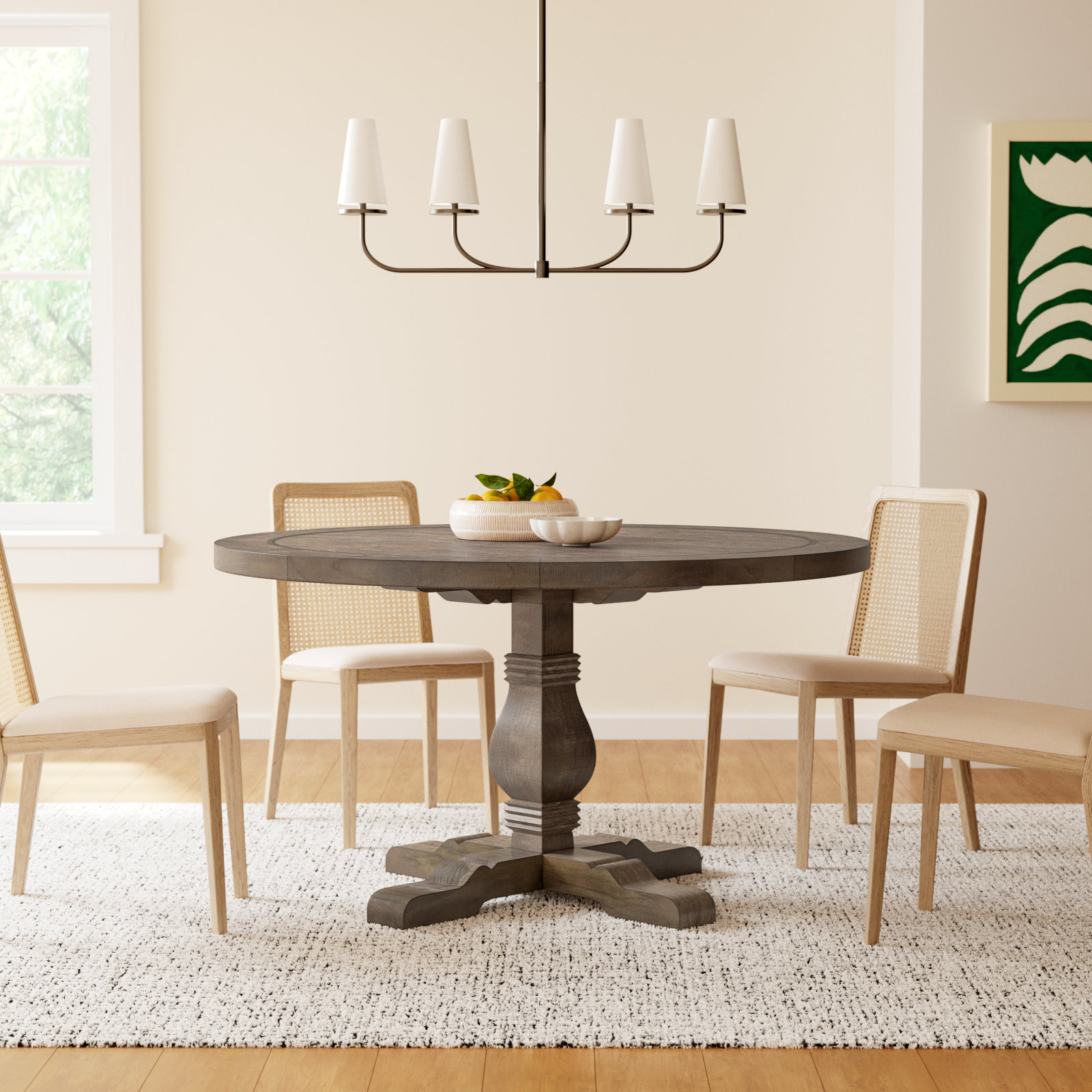 Kinston 55" Pine Dining Table, Distressed Brown, 55" x 55"