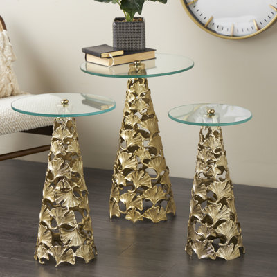 Aadrian Glass Pedestal End Table Set