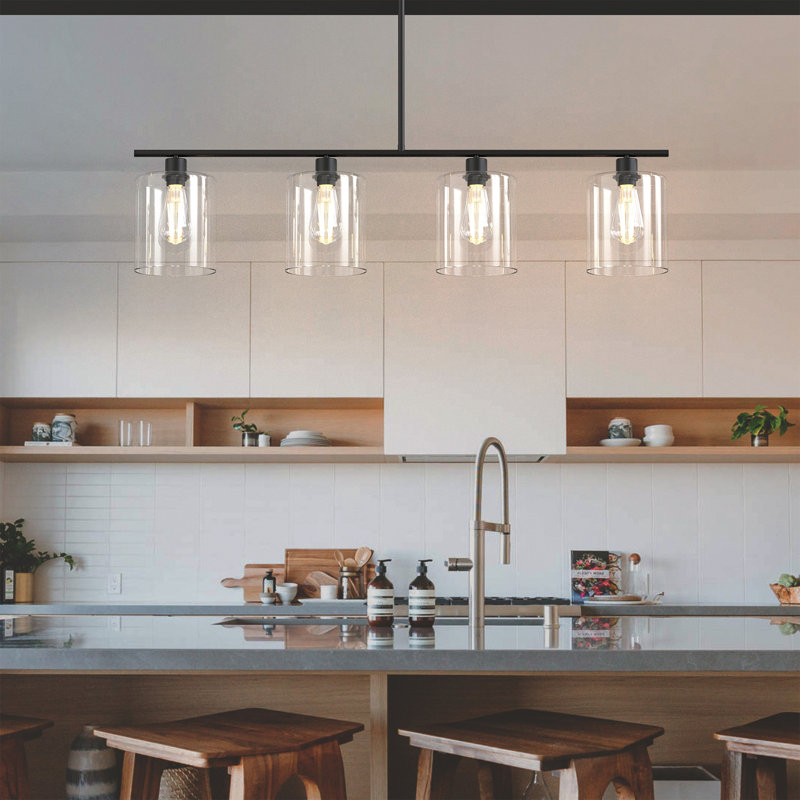 Luminaire suspendu linéaire en verre à intensité variable pour îlot de cuisine à 5 lumières de 5,9 po (l) à hauteur réglable