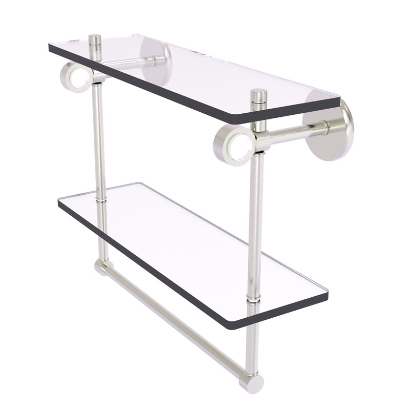 Tablette murale en verre double meuble-lavabo Margolis, H 12,8 po x l 16 po x p 5,6 po, Nickel satiné