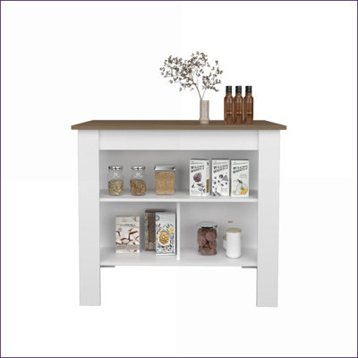 Îlot de cuisine avec tablettes de rangement, brun acajou / blanc cassé | Bois d'ingénierie | Panneau de particules