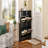 Mid-Century Shoe Storage Cabinet With 4 Flip Drawers, Elegant Entryway Shoe Organizer With 4 Rattan Doors, Freestanding Shoe Rack With 2 Silvery Hooks-285330014