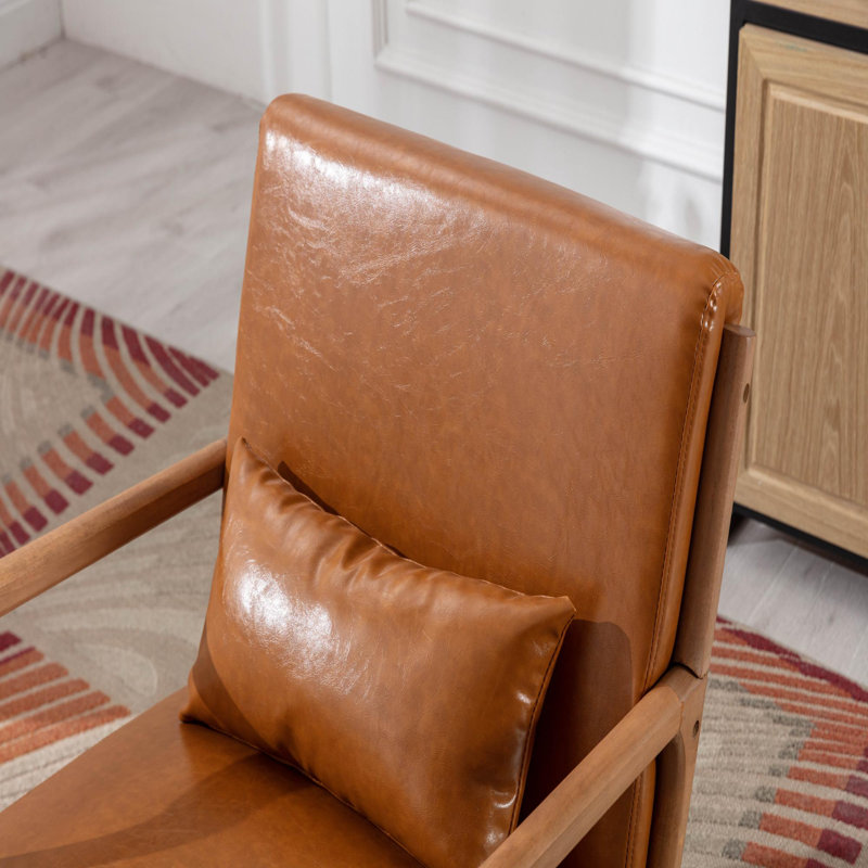Lyon 25.78" Wide Mid Century Faux Leather Accent Chair with an Extra Pillow(Set of 5), Camel Faux Leather