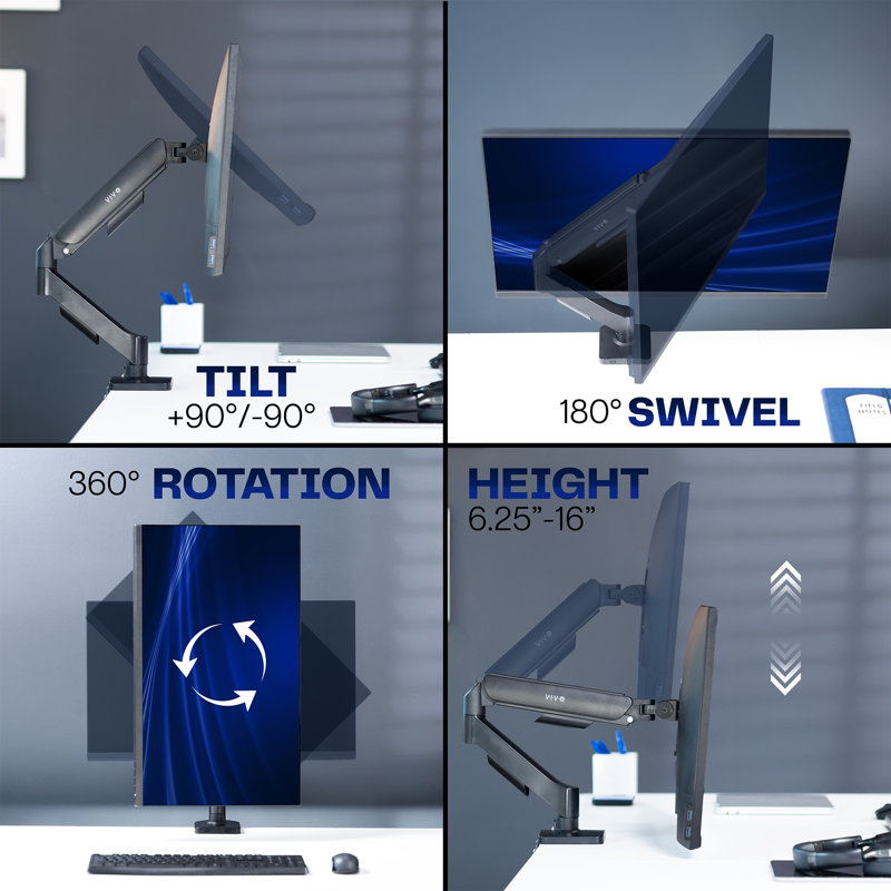 Support de bureau pour moniteur pneumatique à bras simple