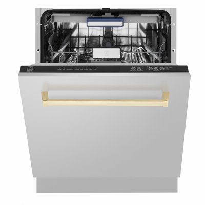 ZLINE Autograph Edition 24" Tallac Series 3rd Rack Top Control Built-In Tall Tub Dishwasher in Custom Panel Ready with Accent Handle, 51dBa
