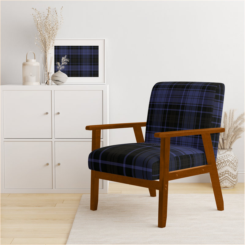 'Fetullah Green And Orange Checked Tartan - Upholstered Patterned Accent Arm Chair, Purple/Black, Brown