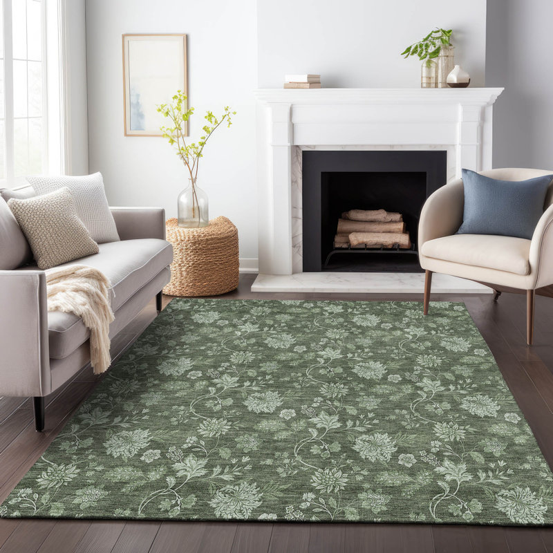 Premium Machine Washable Prisco Olive Rug, Rectangle 2'6" x 3'10"