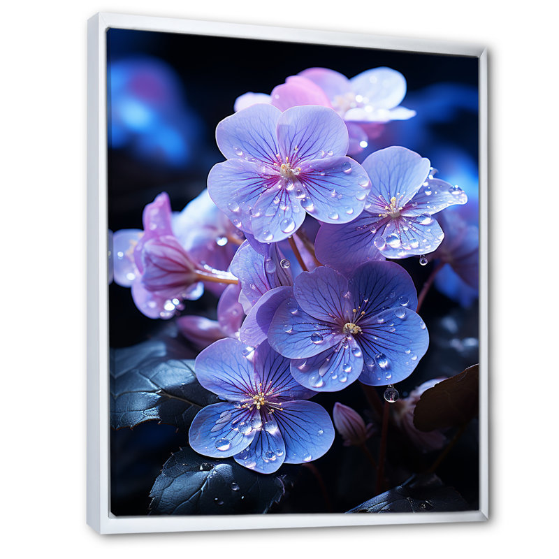 " Violets Illuminated By Moonlight I ", White Floater Framed, 32" H x 24" W