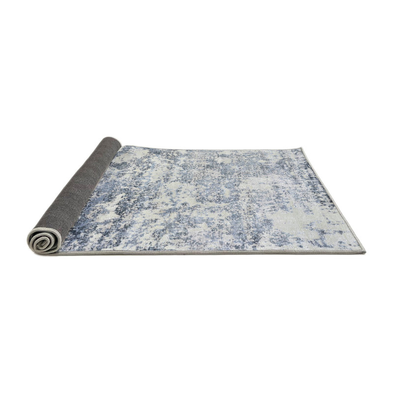Tapis abstrait blanc / bleu, Rond 7 pi
