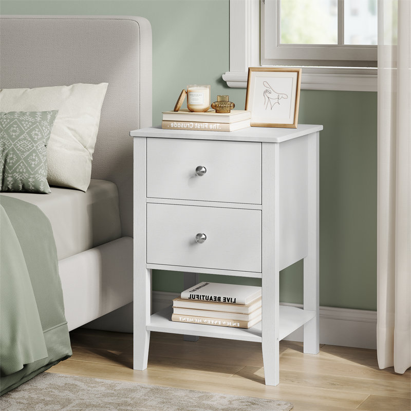 Table de chevet 2 tiroirs Shelinda, Blanc nuage