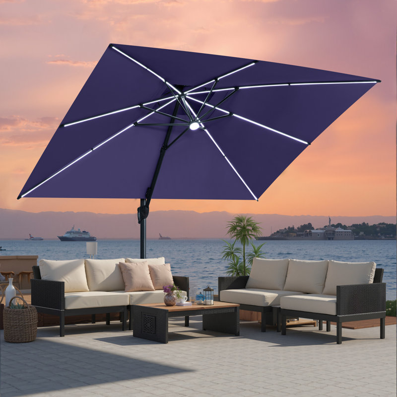 Parasol extérieur rectangulaire en porte-à-faux à DEL 153 "x 116" avec base lestée, Marine