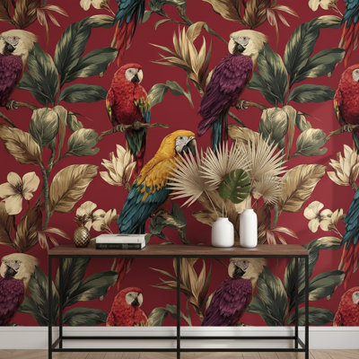 Papier peint floral perroquet tropical