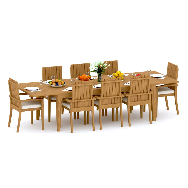 13 Pcs Grade-A Teak Wood Dining Set: 122" Caranas Double Extension Rectangle Table And 12 Goa Stackng Arm Chairs #11GO2912, 8