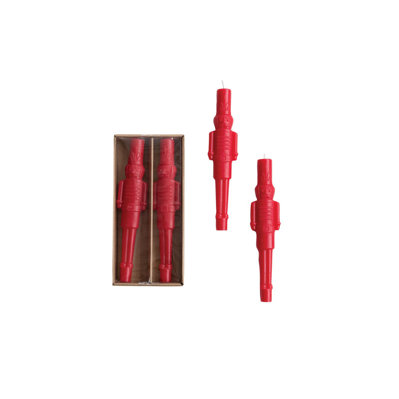 Ensemble de 2 chandelles en forme de casse-noisette non parfumées en boîte, Rouge
