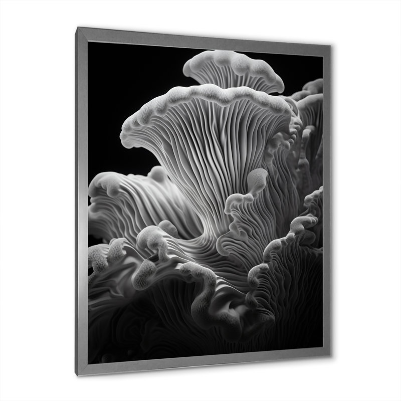 Noir et blanc, corail, anémone Royaume II - plage et océan, art mural sur toile, Cadre simple argenté